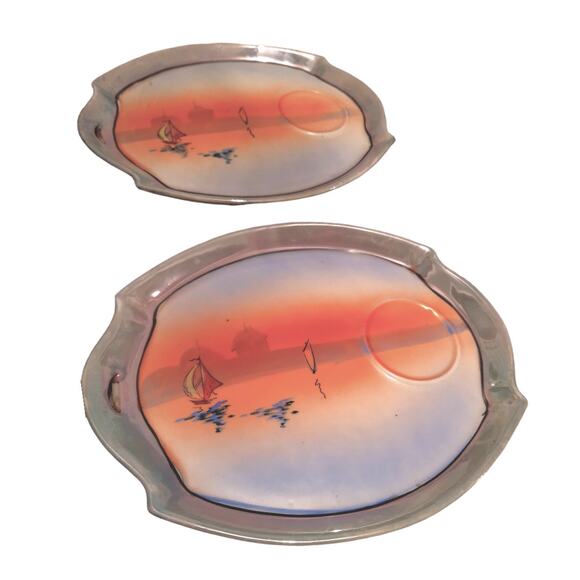 Vintage TT Takito Lustreware Plates Made in Japan Hand Painted Stamped set of 4 - Picture 3 of 9